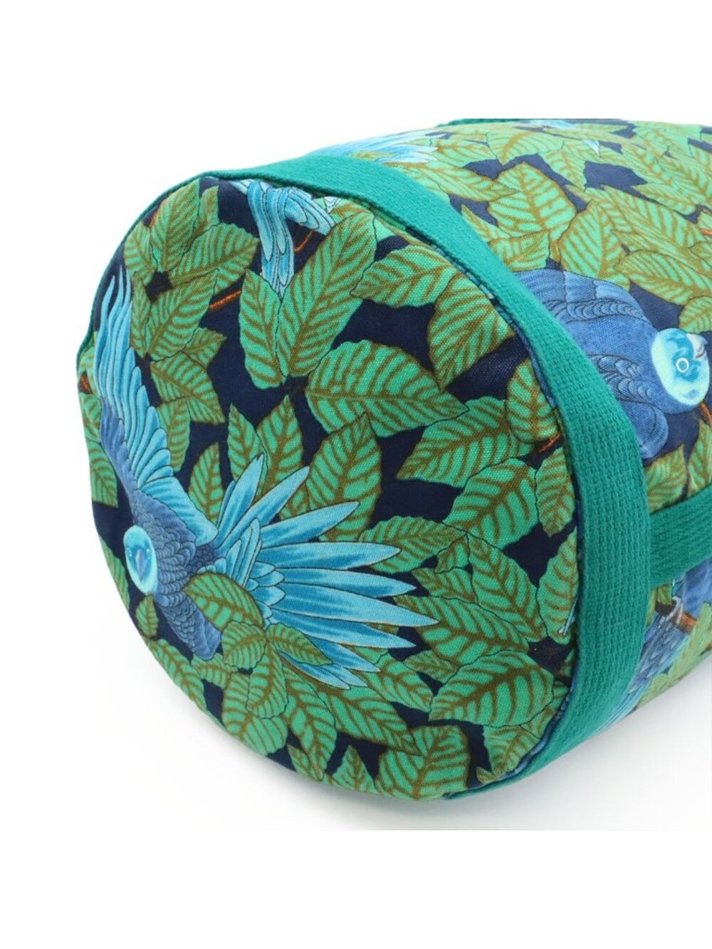 Hermes Shoulder Bag Drawstring Botanical Bird Print Parakeet Canvas Green Blue - Picture 3 of 8